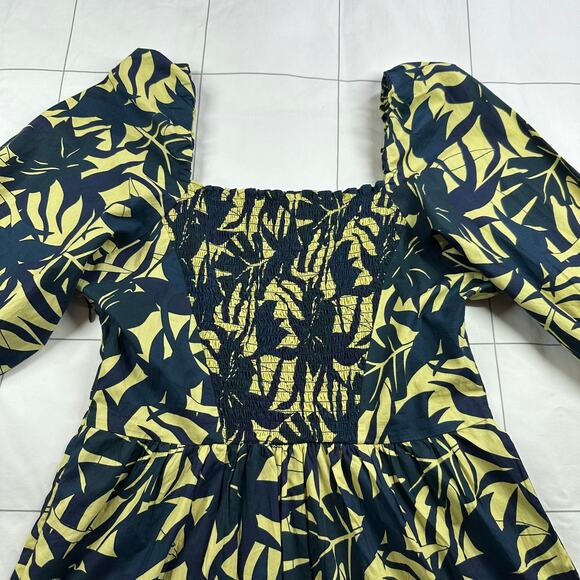 Ba&Sh Dress Womens US 6 Green Yellow Winnie Palm Print Tiered Mini Smocked Boho - Picture 13 of 14